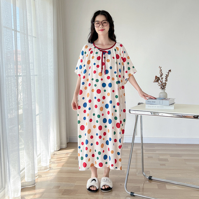 简约圆领薄款棉绸大码睡裙女夏季