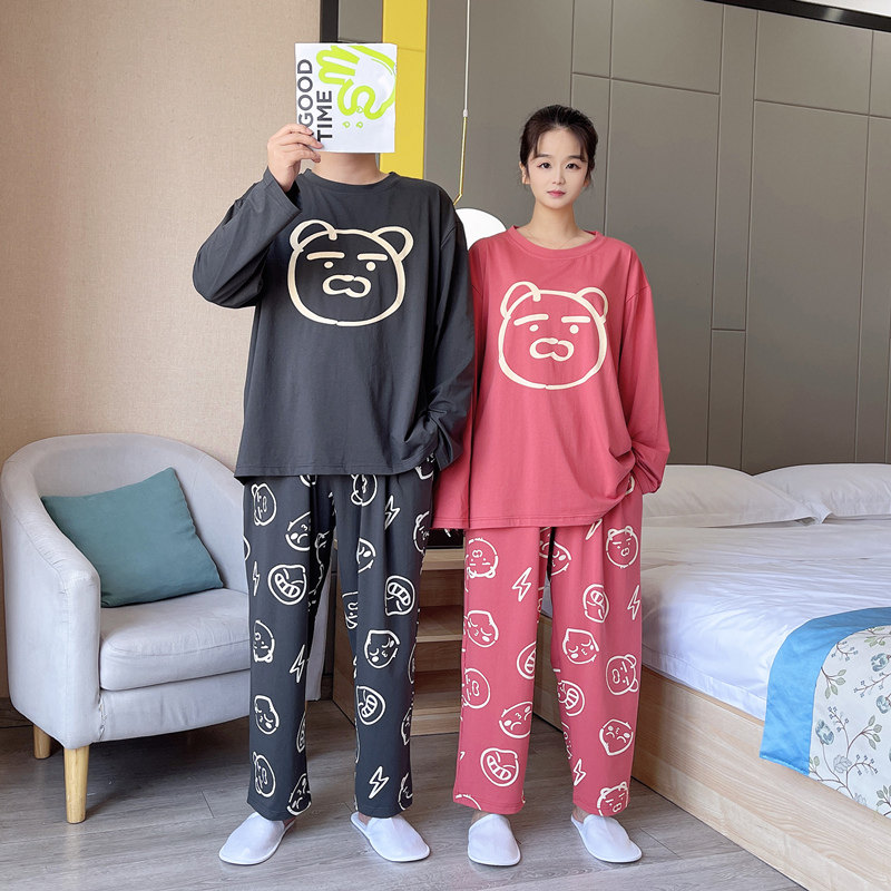 卡通熊加肥大码情侣睡衣女200斤纯棉长袖春秋男士休闲家居服套装,女士内衣/男士内衣/家居服,睡衣/家居服套装,淘宝优惠券,粉丝福利购,淘宝优惠卷