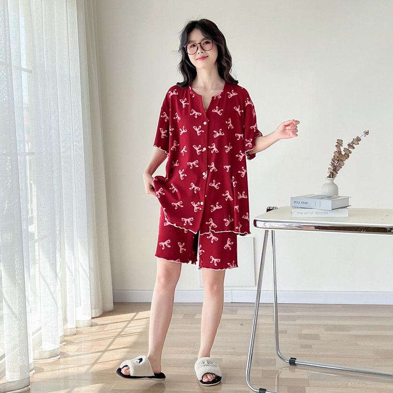 蝴蝶结印花大码睡衣女夏季薄款