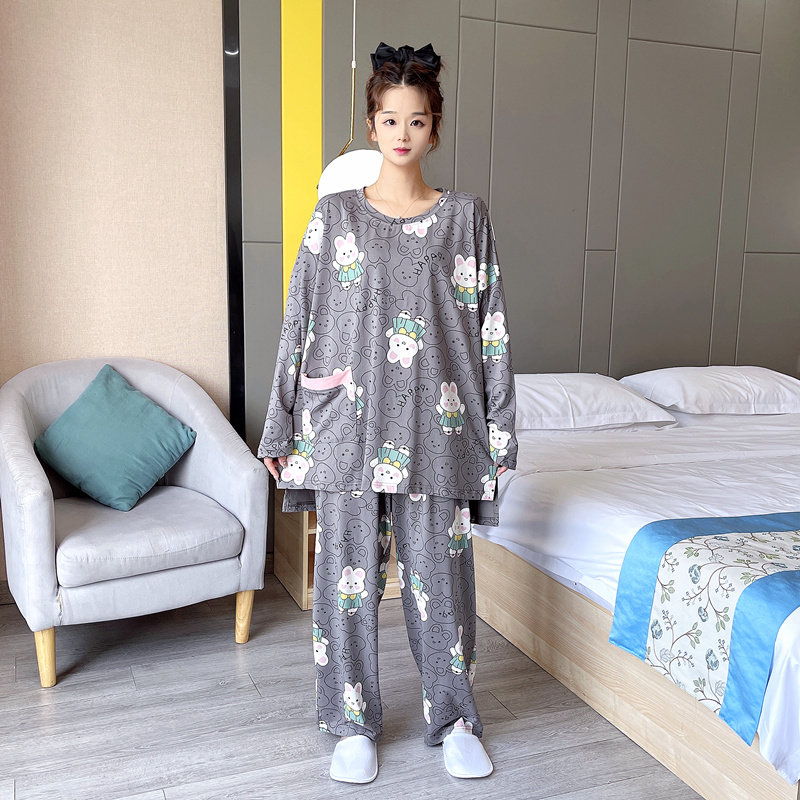 可爱兔子纯棉大码睡衣套装女春秋