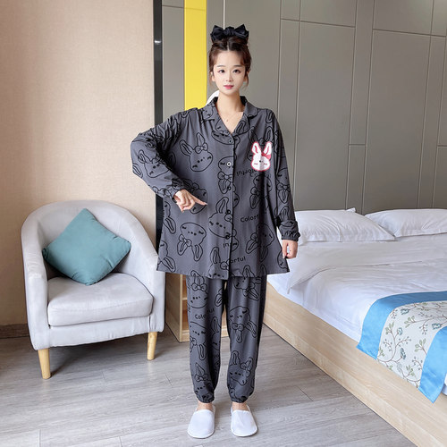 春秋纯棉卡通兔子大码睡衣套装女