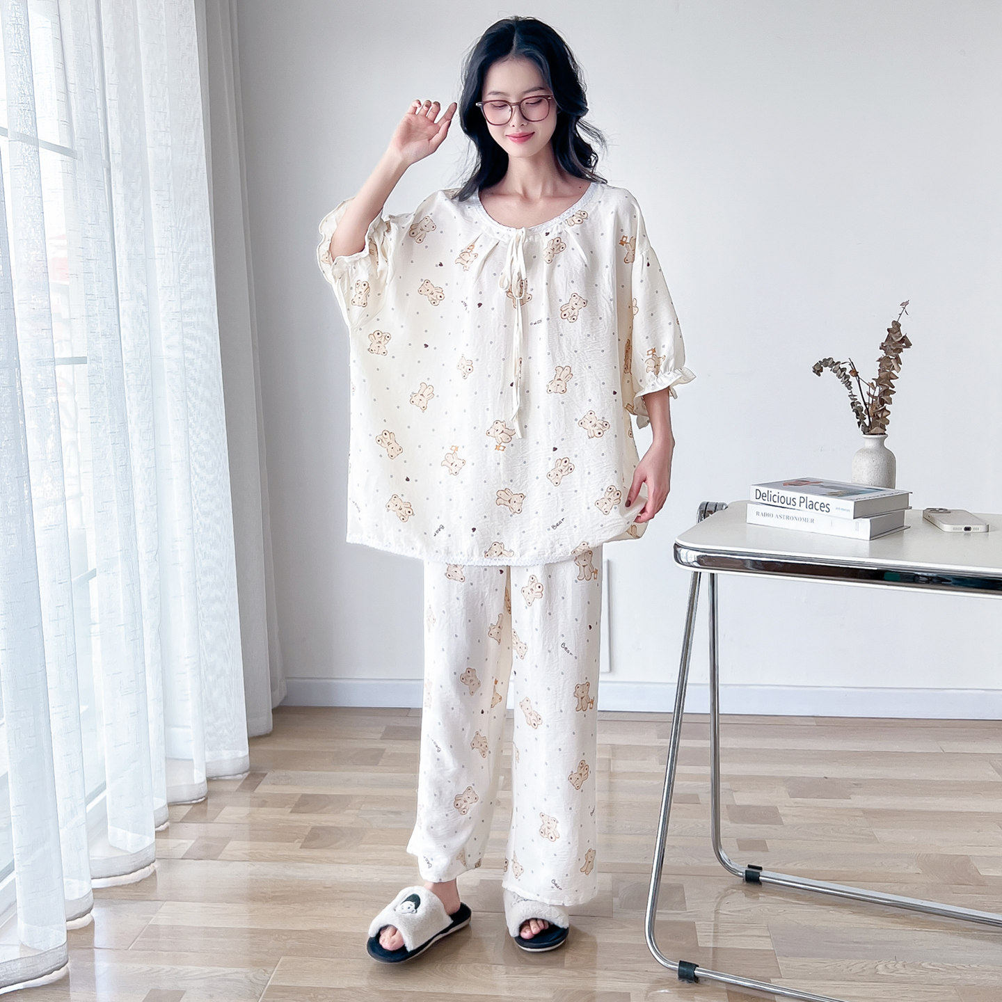 云朵棉甜美小熊大码睡衣女春夏季