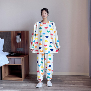 爱心棉仔绒加肥大码 睡衣女200斤冬季 加厚加绒胖MM甜美家居服套装
