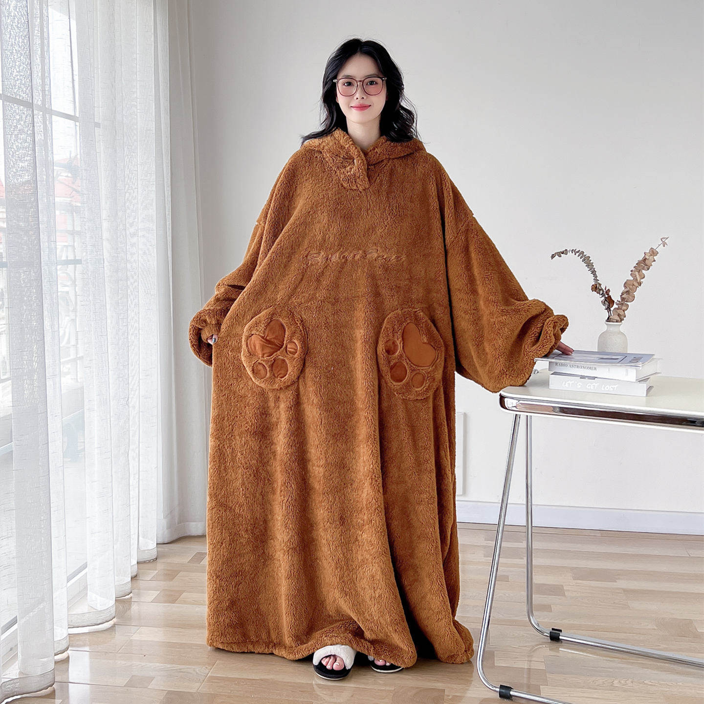 加长卡通珊瑚绒大码情侣睡袍女冬季加肥300斤男睡袋式睡衣家居服