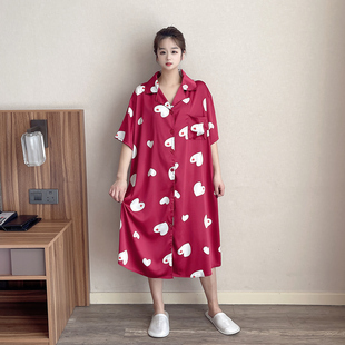 夏天冰丝薄款大码睡裙女200斤短袖睡衣韩版胖mm孕妇连衣裙家居服