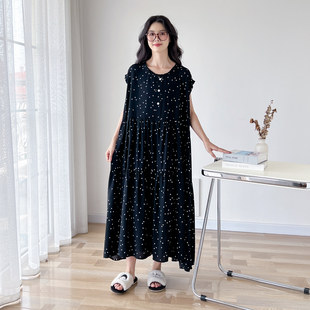 薄款无袖大码睡裙女士夏季棉绸蛋糕裙胖mm200斤孕妇连衣裙家居服