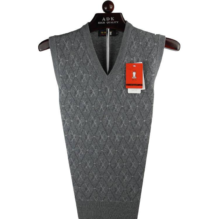 金兔男士羊毛背心男装V领加厚毛衣坎肩 中老年宽松针织衫老人马甲