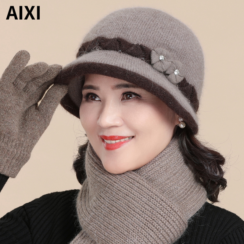 针织帽逛街优雅女秋冬加绒毛线帽