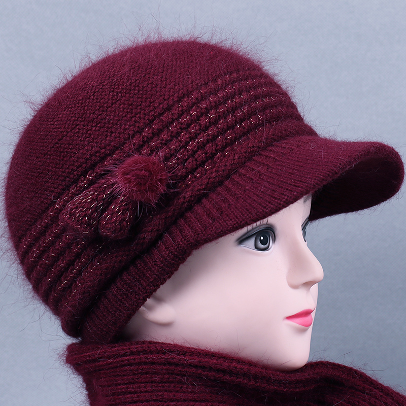 女兔毛线帽加厚保暖针织棉帽帽子