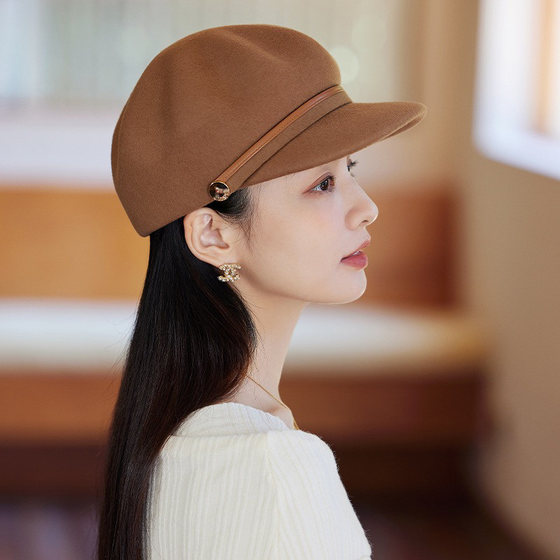 秋冬新款显脸小羊毛八角帽女士毛呢鸭舌帽英伦时尚优雅贝雷帽复古
