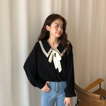 春秋长袖 上衣 韩版 蝴蝶结娃娃衫 秋季 法式 女装 小众衬衫 早秋2019新款