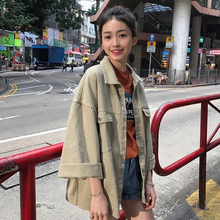 上衣潮 百搭复古秋装 宽松牛仔外套女春秋长袖 工装 新款 BF风秋季 韩版