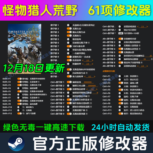 怪物猎人荒野 修改器 Steam辅助epic电脑正版工具科技 不含游戏