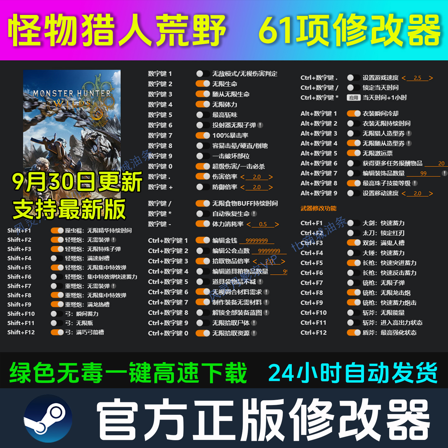 怪物猎人荒野 修改器 Steam辅助epic电脑正版工具科技 不含游戏