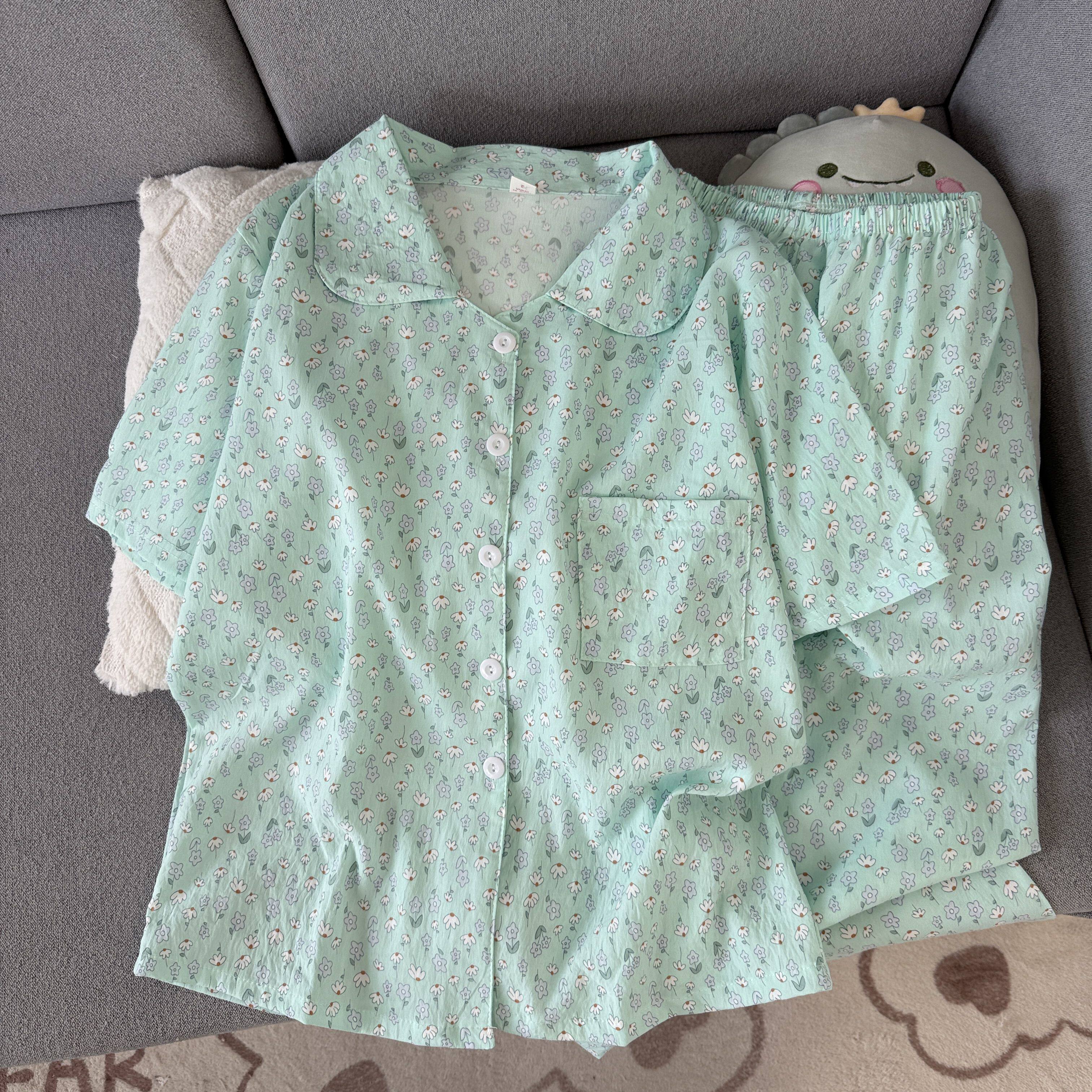 小清新碎花韩系短袖睡衣少女夏季睡衣/家居服套装