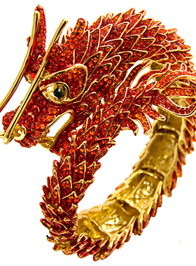 水晶中国龙红色手镯现货包邮