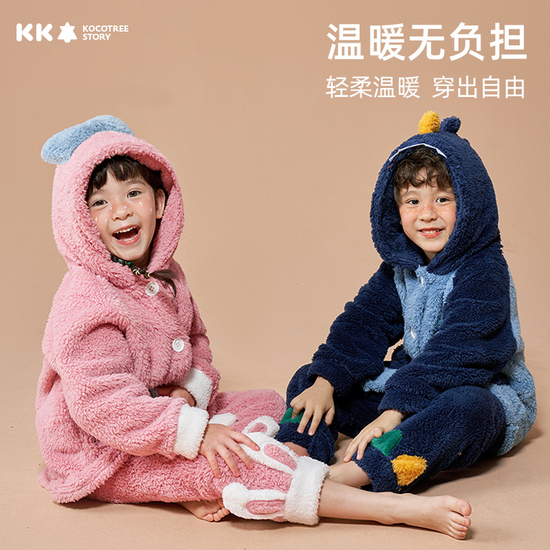 KK樹兒童睡衣珊瑚絨法蘭絨分體冬季男童女童寶寶家居服加厚款可愛_kocotree旗艦店_童裝_嬰兒裝_親子裝