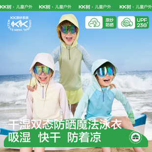 防晒海边沙滩宝宝游泳连帽新款 KK树儿童分体泳衣男孩女孩长袖 短裤