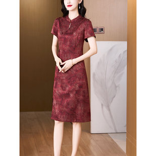 真丝桑蚕丝连衣裙喜妈妈喜婆婆婚宴装礼服中式品牌改良旗袍