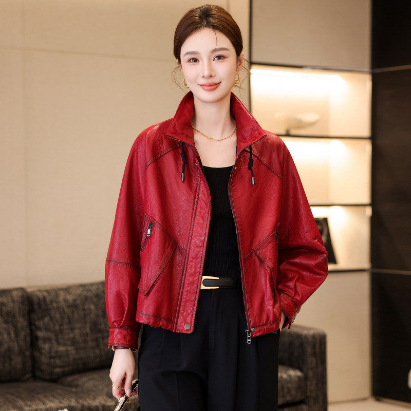 海宁真皮皮衣女短款绵羊皮外套夹克时尚高档油蜡皮2026春季新款,女装/女士精品,皮衣,淘宝优惠券,粉丝福利购,淘宝优惠卷