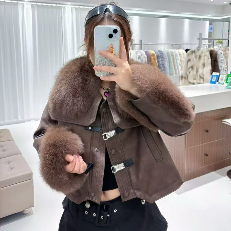 真狐狸毛毛领皮草大衣女拼接2025冬新款大牌奢华高档时尚羽绒外套