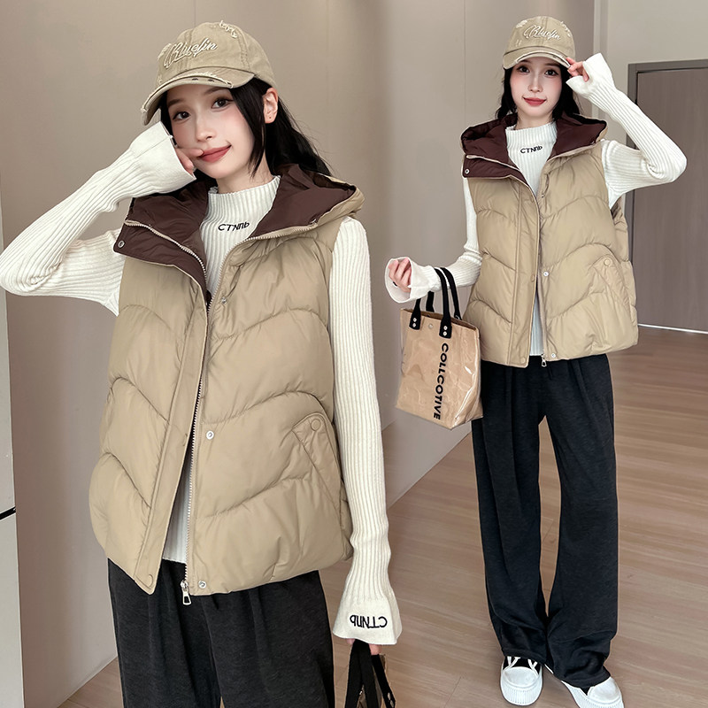 坎肩无袖羽绒马甲2025年冬新款小个子连帽宽松显瘦休闲马夹棉服女