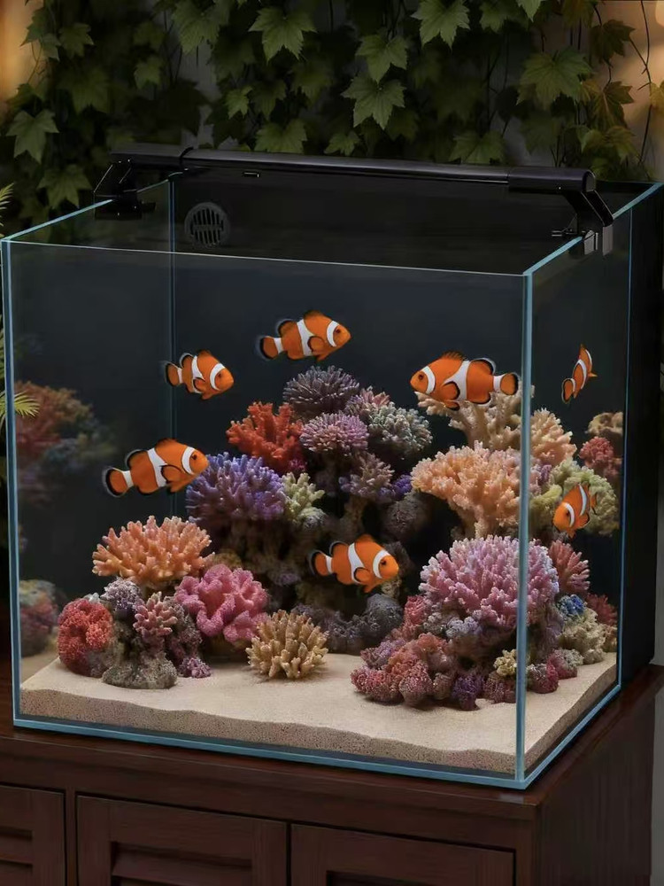 Şüşə akvarium balıq çəni, düzbucaqlı, ağ filtrli