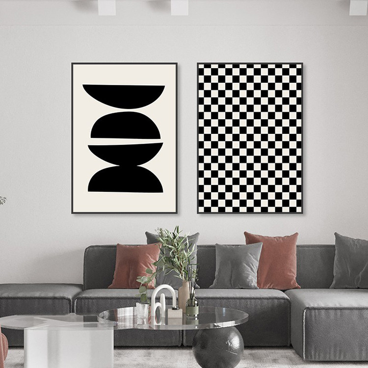 现代极简ins风黑白抽象壁画棋盘格子装饰画卧室客厅餐厅玄关挂画