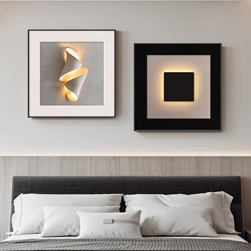 现代简约卧室床头装饰画黑白极简房间主卧挂画高级感抽象餐厅壁画