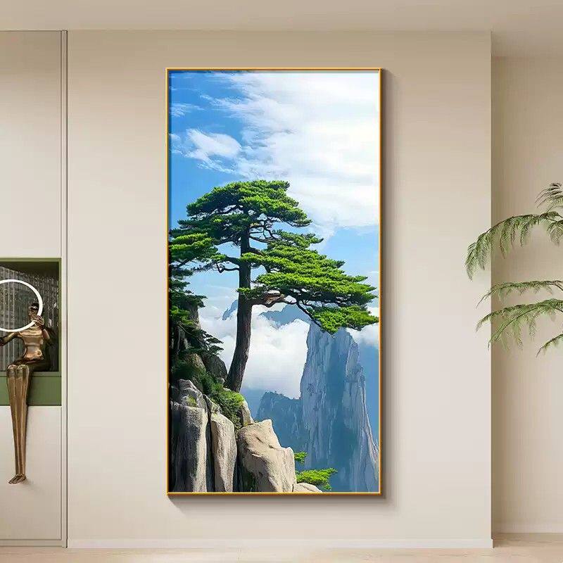 简约高档正对迎客松风水进门画玄关装饰画招财现代挂画大气客厅墙