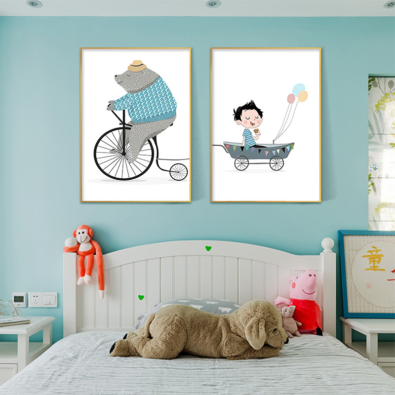 儿童房卧室床头背景墙装饰画男孩女孩房间挂画小孩公主卡通壁画图片