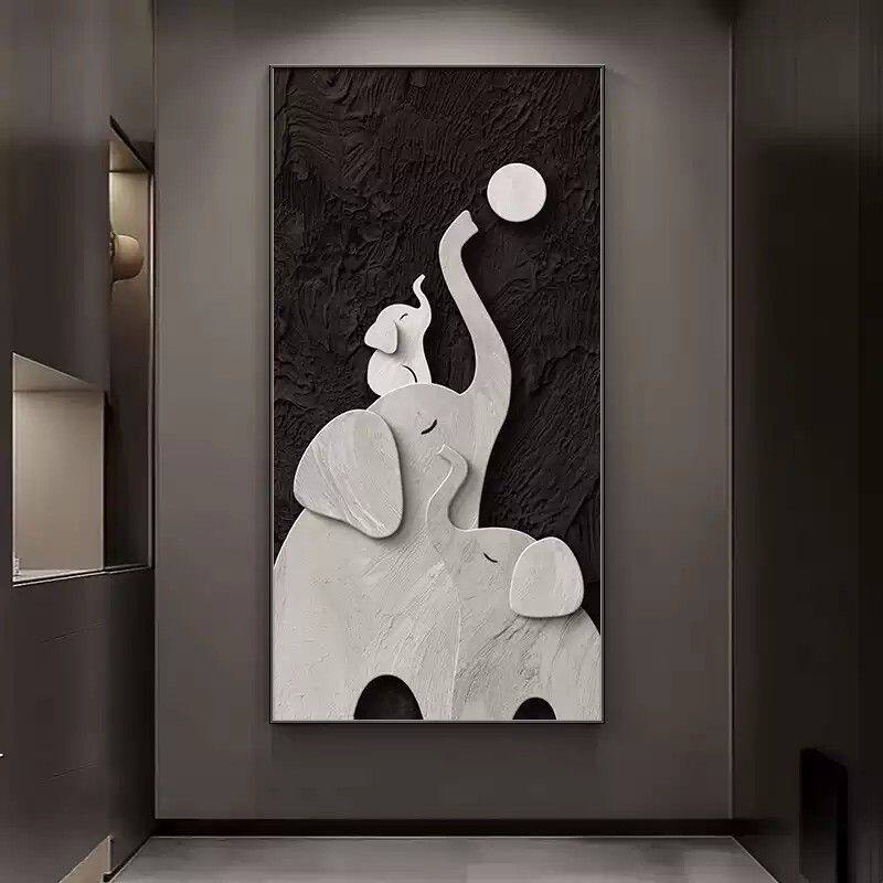 玄关装饰画大象入户正对门走廊过道挂画黑白简约2025新款高端壁画
