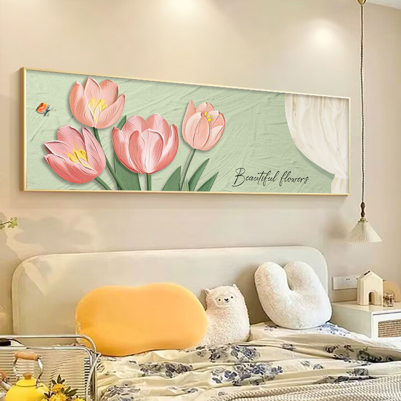 奶油风卧室床头装饰画客厅沙发背景墙挂画现代简约主卧肌理画壁画图片