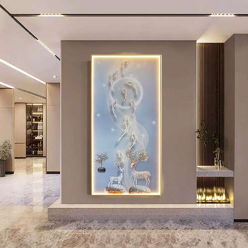 九鱼聚财入户玄关装饰画轻奢走廊晶瓷挂画现代简约客厅led灯壁画
