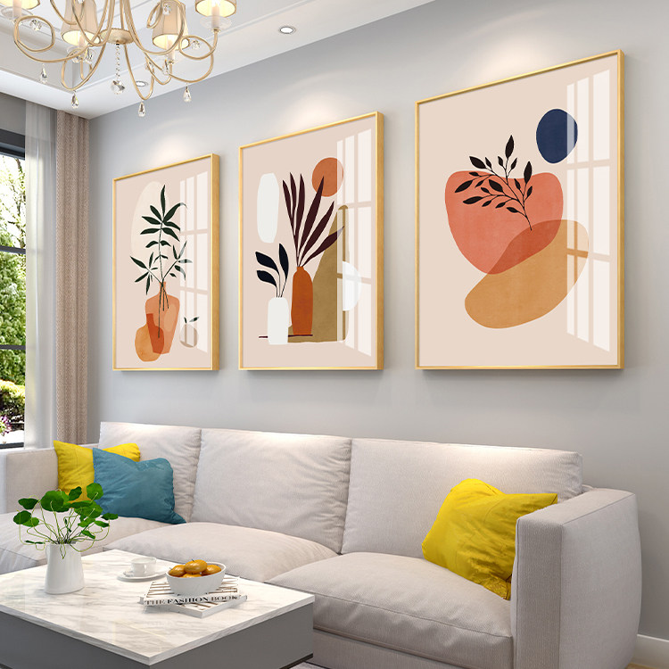 客厅装饰画北欧风格沙发背景墙壁画绿植三联画饭厅餐桌墙面挂画