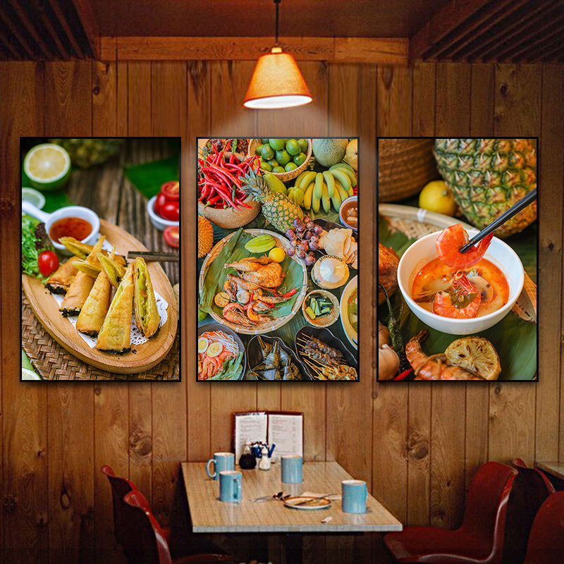 泰国菜餐厅挂画东南亚风格泰式料理店装饰画冬阴功美食海报墙壁画
