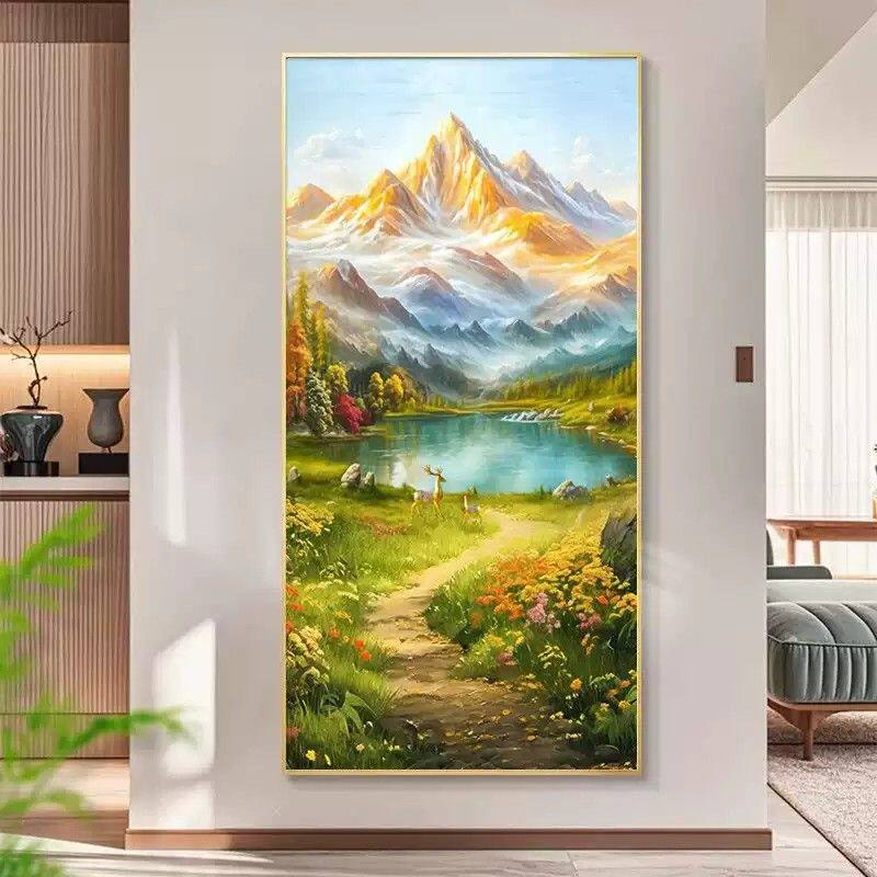 金山聚宝盆风景画玄关装饰画走廊过道山水画客厅高级感装饰挂画