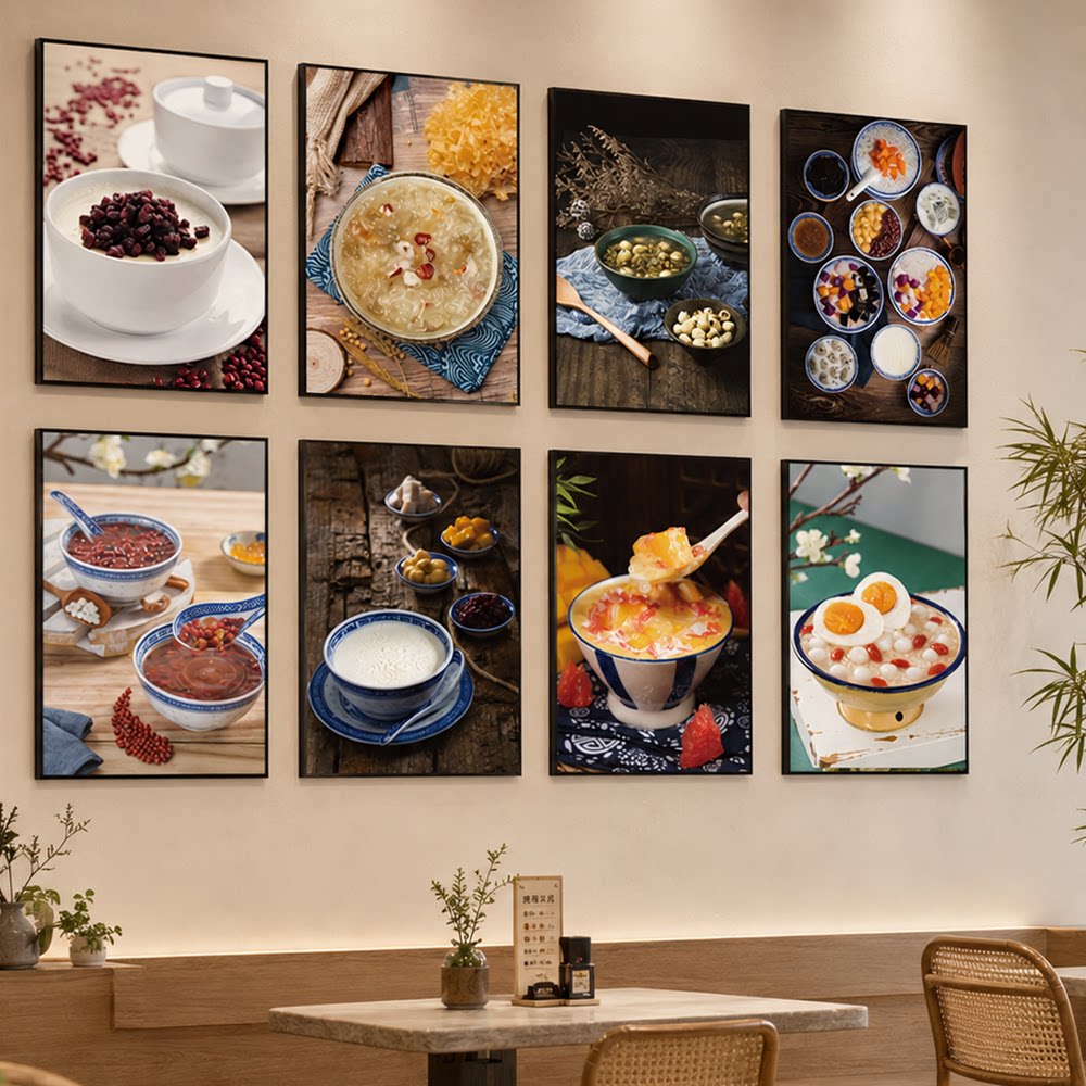 甜品店装饰画广式糖水店背景墙海报挂画港式茶餐厅网红冷饮店壁画