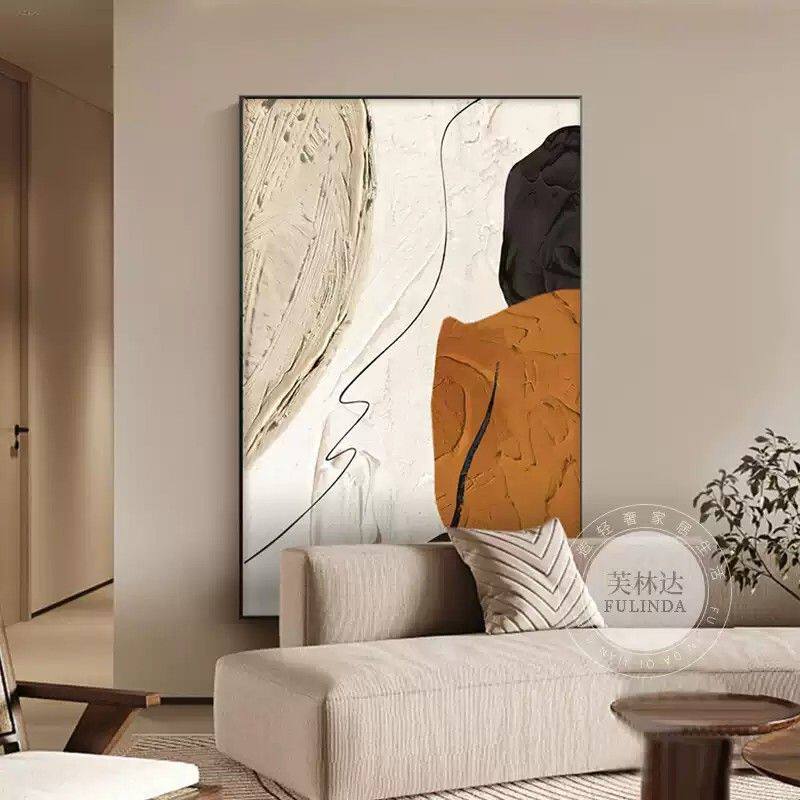 现代简约客厅装饰画抽象画沙发背景墙橙色挂画肌理大气落地画新款