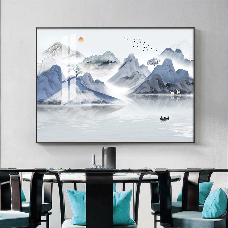 新中式餐厅装饰画高端大气客厅餐桌挂画轻奢高级感饭厅壁画山水画