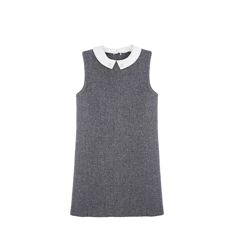 柒院家大码高级感小香风娃娃领背心连衣裙2025秋冬宽松显瘦中长裙