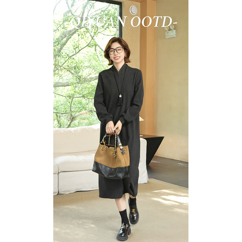 柒院家微胖大码高级感中长卫衣裙