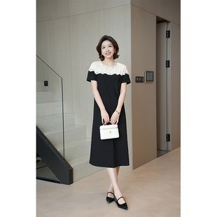 柒院家微胖大码 胖mm宽松显瘦中长裙 女装 宫廷风蕾丝连衣裙2025夏季