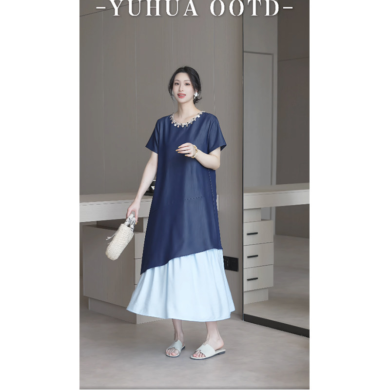 柒院家微胖大码女装假两件连衣裙