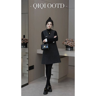 宽松显瘦中长裙 设计感V领细闪背心连衣裙2026春季 柒院家大码 女装