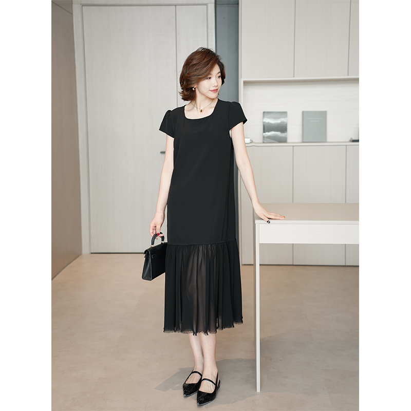 大码女装拼接蕾丝连衣裙2025夏季