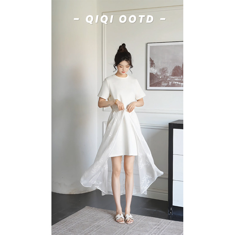 柒院家大码女装法式气质高级感连衣裙2026春夏新款宽松遮肉中长裙