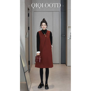 宽松显瘦中长裙 设计感气质圆领背心连衣裙2026春季 柒院家大码 女装