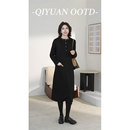 柒院微胖大码 连衣裙2025秋冬宽松遮肉显瘦中长裙 抽绳连帽通勤长袖