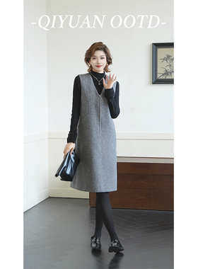 柒院家大码女装设计感半拉链背心连衣裙2025秋冬款宽松遮肉马甲裙